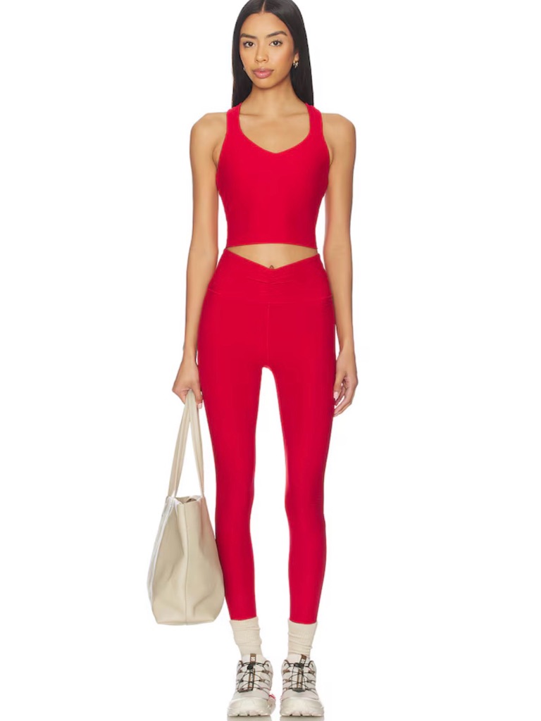 Nwt Beyond Yoga Holly Red Heather Set: Midi Legging & Twist Through Cropped Tank